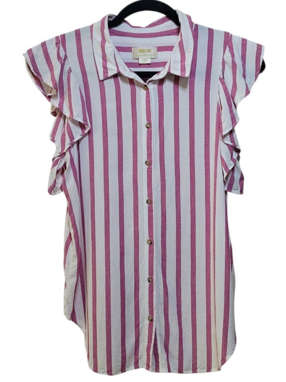 Maeve Anthropologie Fairhope Striped Ruffle Sleeve Button Down Blouse Top Medium